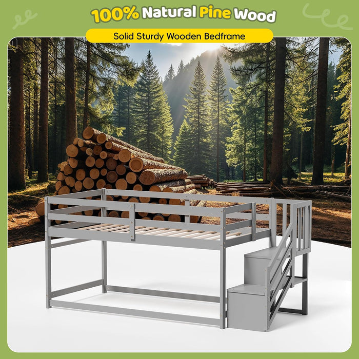 CharcoalGray SpaceSaving Twin Over Bunk Bed Staircase