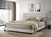 Home Furnishings - Dorian - Fabric Upholstered Wood Panel Bed with Padded Headboard, Wood Legs and Transitional Style - Bedroom - California King Size - Cream - 300852KW