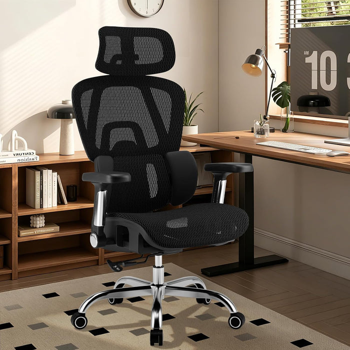 Mesh Office Chair Breathable, Office Chairs, Desk Chair with Adjustable Lumbar Support, Computer Chair, 5D Flip-Up Armrests, 330Lbs Capacity, Tilt Lock, 3D Headrest