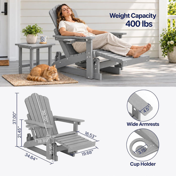 Adirondack Glider Chairs Set of 2,With Retractable Ottoman,Adjustable Back