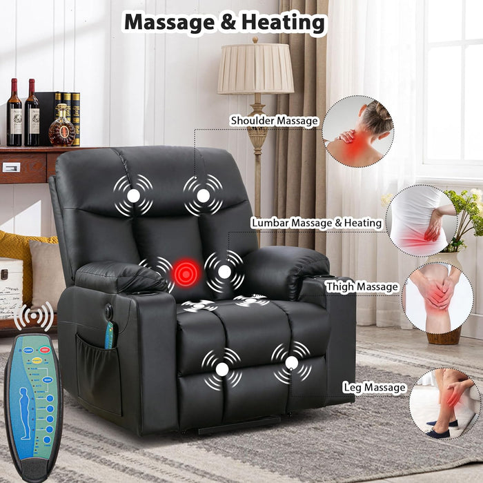 Wide Leather Recliner with Massage & Heat