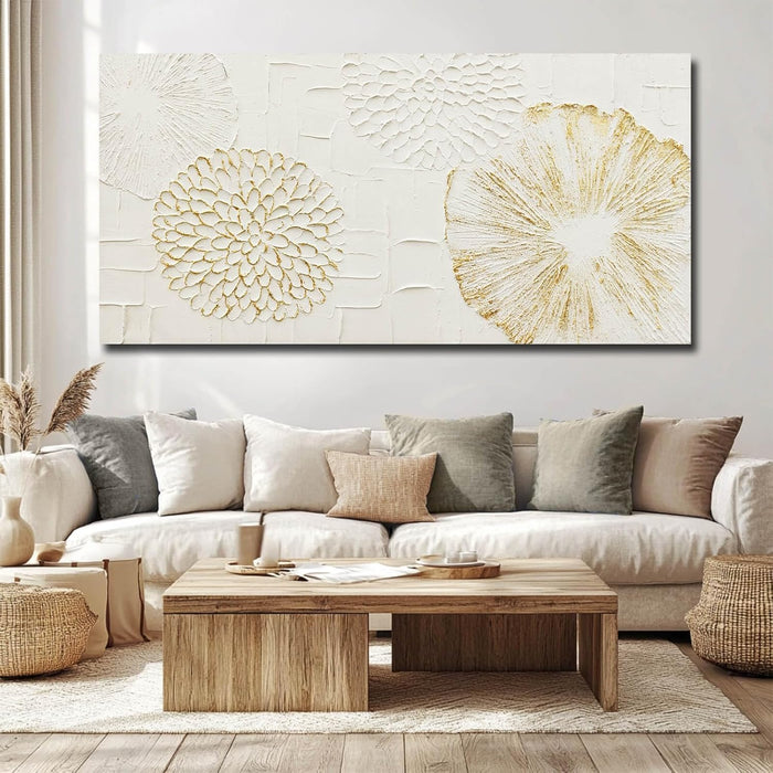 White Wall Artwork Floral Wall Painting Modern Wall Art 24"X48" Large Pictures for Living Room Kitchen Wall Poster Canvas