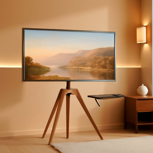 Premium Wood Easel TV Stand, Adjustable TV Tripod Stand for 45-65 Inch LED LCD Screen, Swivel TV Floor Stand with Top TV Shelf and Magnetic Concealed Cable Management, Max Load 88Lbs, Walnut