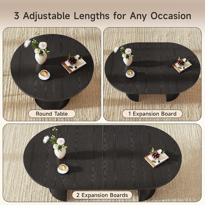 41-78 Inch Extendable Dining Table for 4-8, Fluted Expandable Kitchen Table with Storage, 2 Leaf, Mid Century Modern Oval Dinner Tables for Dining Room, Kitchen, Living Room, Black