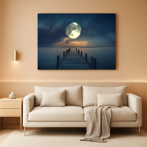 Canvas Wall Art Decor Modern Wall Art Pictures for Living Room Landscape Coastal Wall Art Artwork for Walls Natural Blue Wall Decor Art Prints Star Moon Art Work for Home Office Wall Decor 20" X 40"