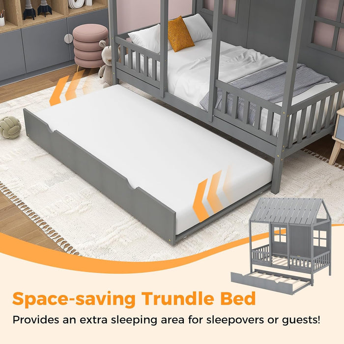 Twin Size CharcoalGray Premium Hardwood Playhouse Bed