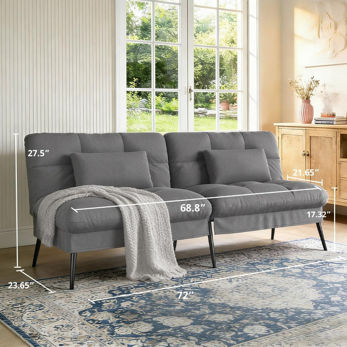 Grey Futon Sofa Bed With AdjustableBackrest Comfort