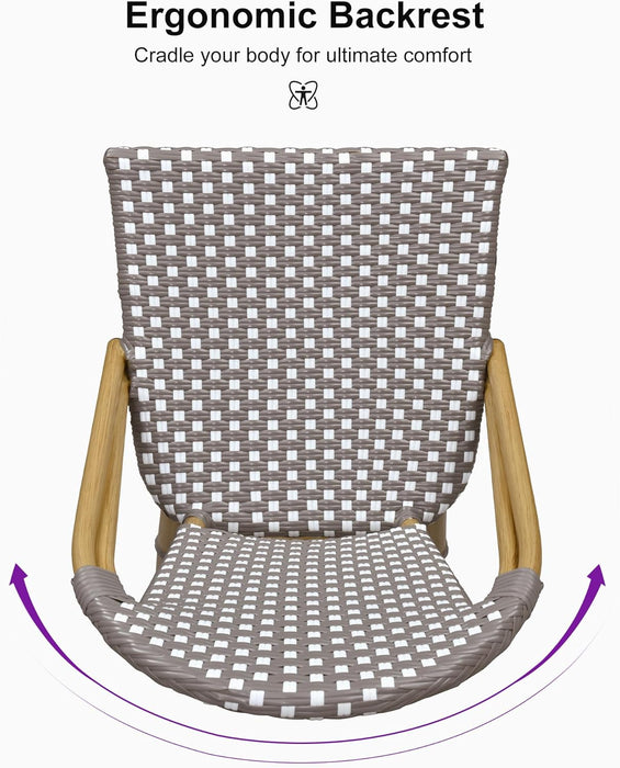 French Bar Stools Set of 2 Bamboo Print Finish Outdoor Bar Stools with Back Rattan 27'' Patio Bar Stool for Pool Garden Kitchen Outdoor Barstool, Grey