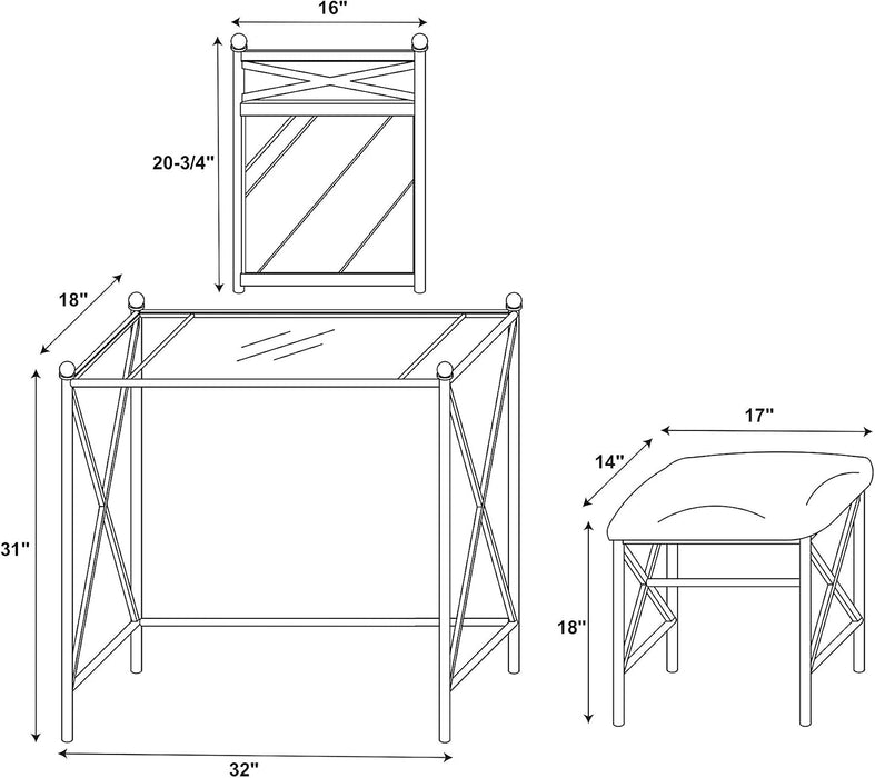 - 57752MTL-01-KD-U Mission Hills Vanity Set, 31" X 32" X 18", Metal
