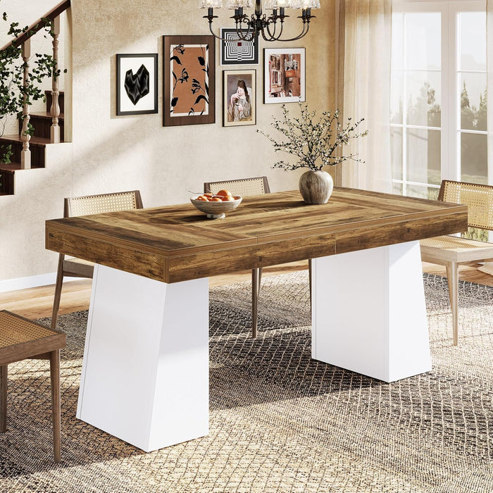Two Tone 55Inch Solid WalnutFinish DoublePedestal Table