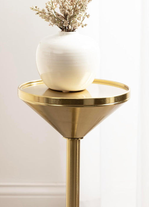 Frisk Modern round Drink Table; 8 X 8 X 23; Gold; Metal Martini Table with Pedestal Table Design for Use as Small Indoor Plant Stand