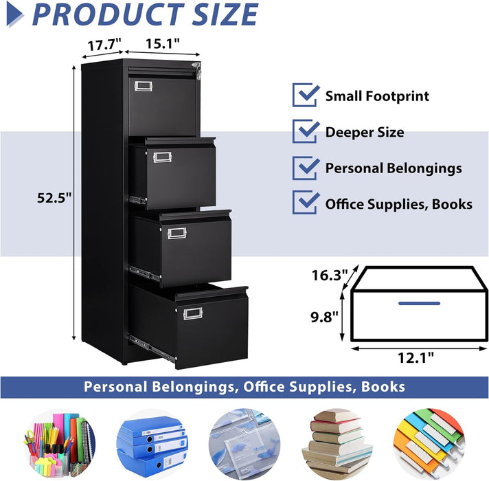 Locking 4-Drawer Vertical File Cabinet