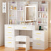 White Vanity Desk With Integrated Mirror Illumination