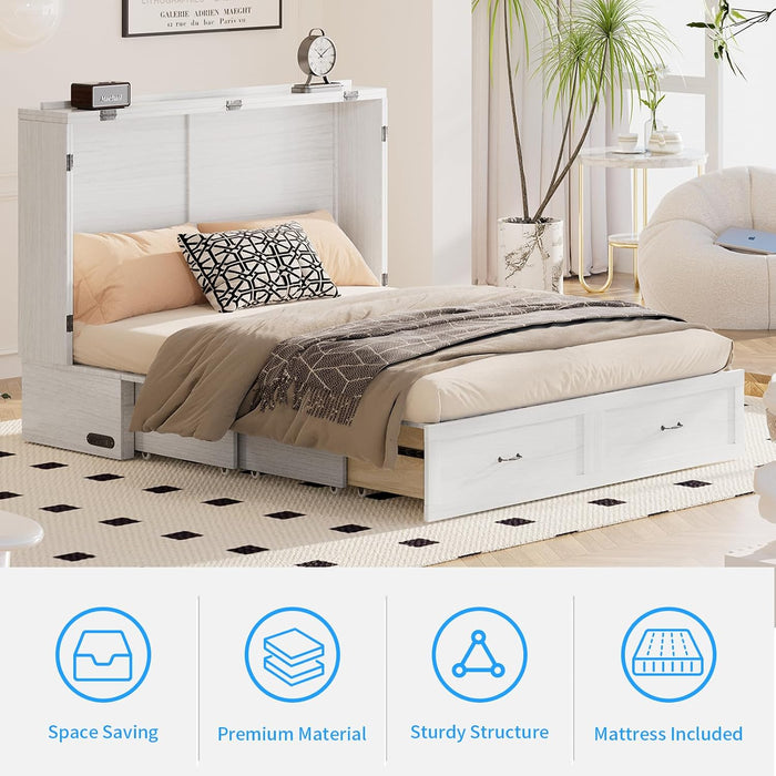 Queen Murphy Bed Cabinet With Integrated USBCharge
