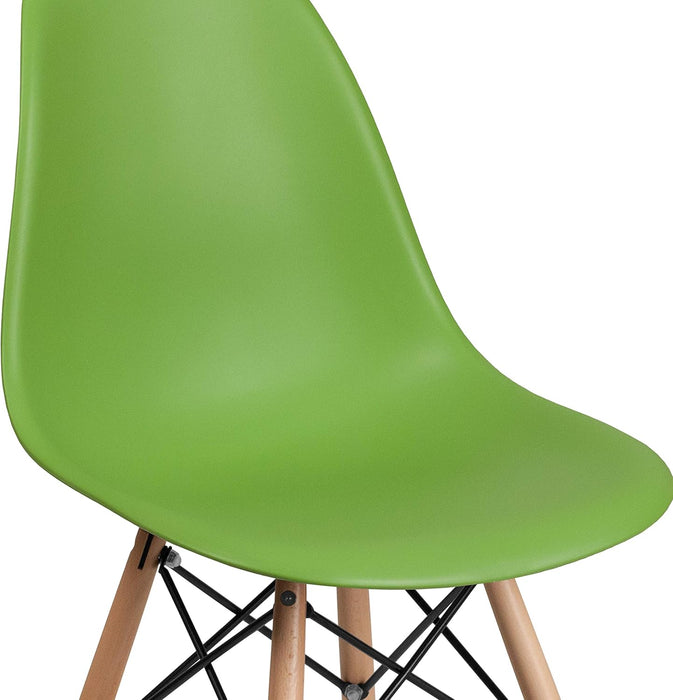 Elon Series Green Plastic Chair with Wooden Legs, 22.5"D X 18.25"W X 31.5"H