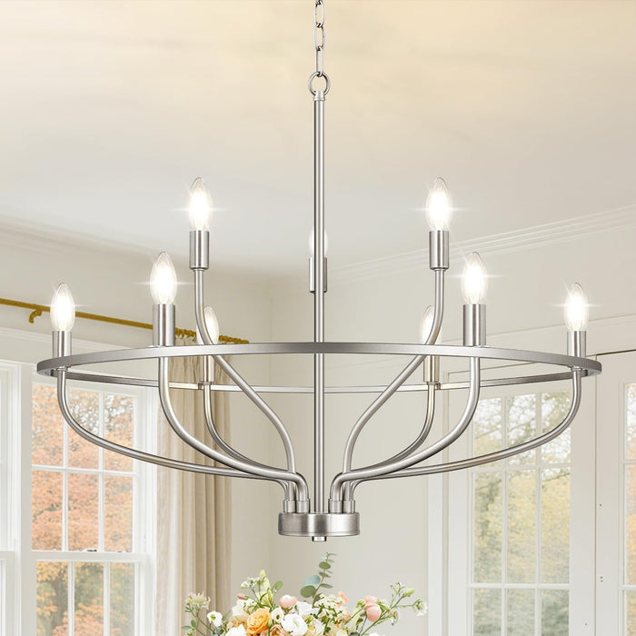 30" Brushed Nickel Chandelier, 9-Light Modern Chandelier for Dining Room Lighting Fixtures Hanging, Pendant Lights for Kitchen Island, Living Room, Bedroom Height Adjustable (Bulbs Not Included)