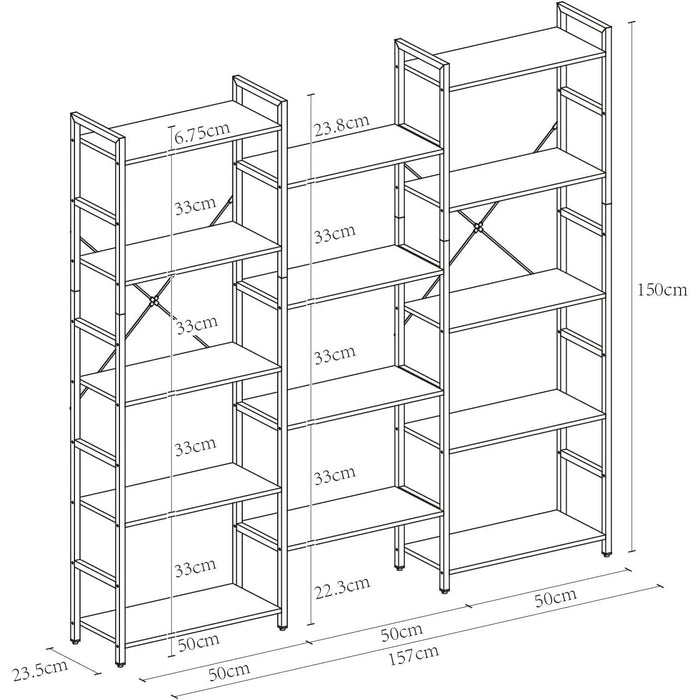 Triple 4/5/6 Tier Bookshelf, Industrial Bookcase with 11/14/17 Open Display Shelves Wide Book Shelf Book Case with Metal Frame for Living Room Home Office (Brown, 5 Tier)