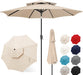 9Ft Patio Umbrella - 2 Tiers Outdoor Umbrella with Push Button Tilt and Crank for UV Protection, Table Market Umbrella for Garden, Deck, Backyard, Pool and Beach(Beige)