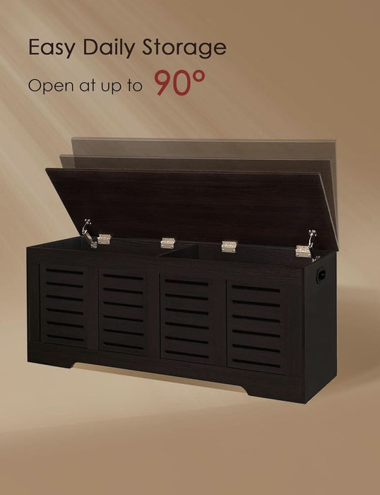 Storage Chest, 47.3” Wooden Toy Box with 2 Safety Hinges, Retro Entryway Shoe Storage Bench with Flip-Top, Sturdy Large Storage Trunk for Living Room, Bedroom, Easy Assembly, Espresso