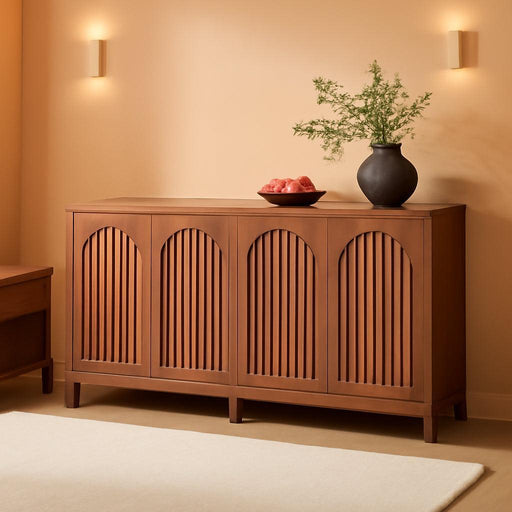 Sideboard Buffet Cabinet, 57" Farmhouse Storage Cabinet with Shutter Doors and Adjustable Shelf, Freestanding Kitchen Cabinet TV Stand for Dining Room, Living Room, Kitchen