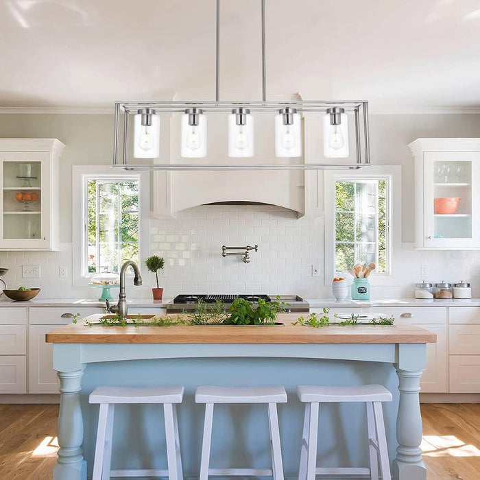 Brushed Nickel Five Light Linear Pendant Luminaire
