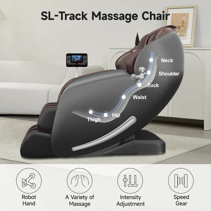 2025 Massage Chair Full Body,Zero Gravity 3D Sl-Track Shiatsu Massage Recliner Chair with Heat Body Scan Bluetooth Foot Roller APP Control, Child Lock, Favor-06,Brown