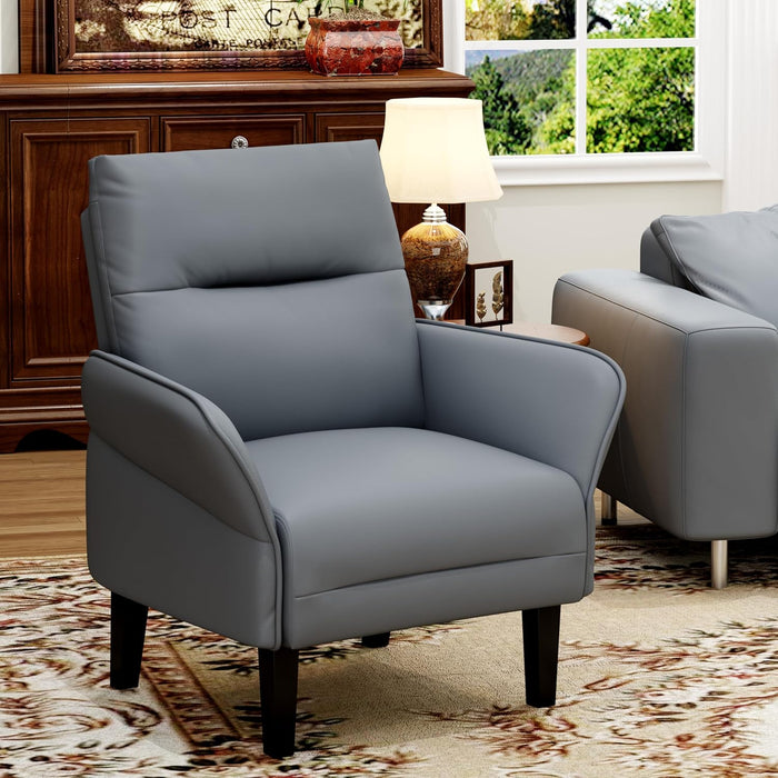 Gray Upholstered Suede Armchair With Durable Timber