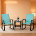 3 Piece Rocking Bistro Set, Outdoor Furniture with Rocker Chairs and Glass Coffee Table Set of 3, Balcony, Porch Furniture for Small Space, Blue