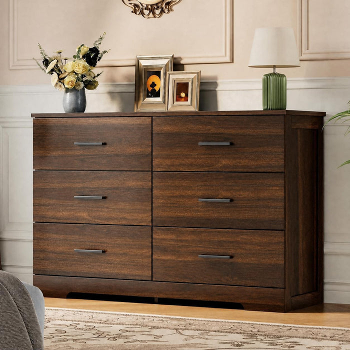 6 Drawer Dresser for Bedroom, Chest of Drawers, Walnut