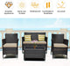 4-PCS Patio Rattan Conversation Set, Outdoor Wicker Furniture Set with Tempered Glass Coffee Table &Thick Cushion, Rattan Chair Wicker Set for Garden, Lawn, Poolside and Backyard (1, Brown)
