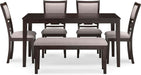 Langwest Dining Room Table Set, 4 Upholstered Chairs and Bench, Seats 6, Cushioned Seats, Wood, Cherry Brown
