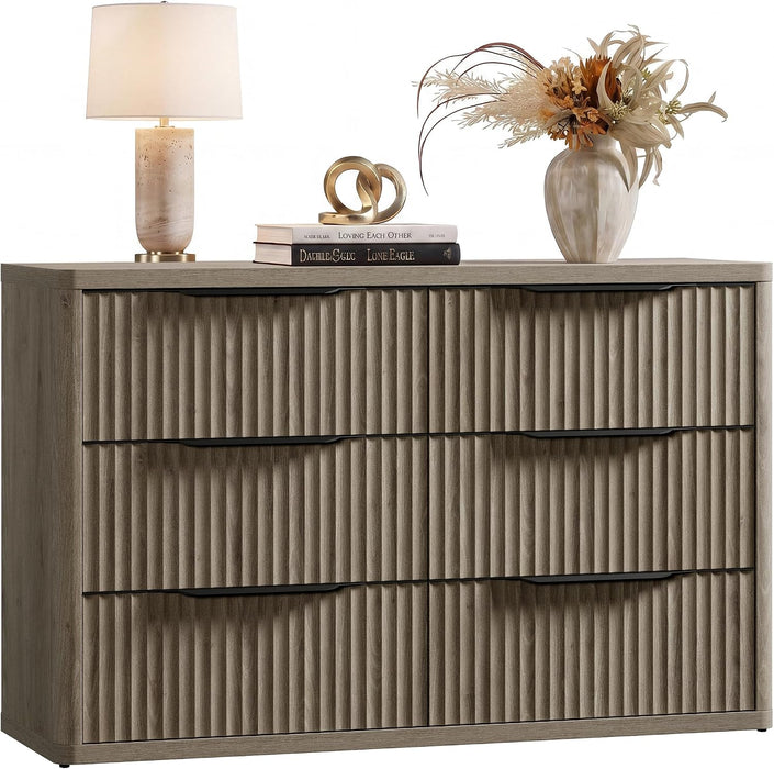 Bedroom Dresser with 6 Deep Wide Large Fluted Drawers for Closet