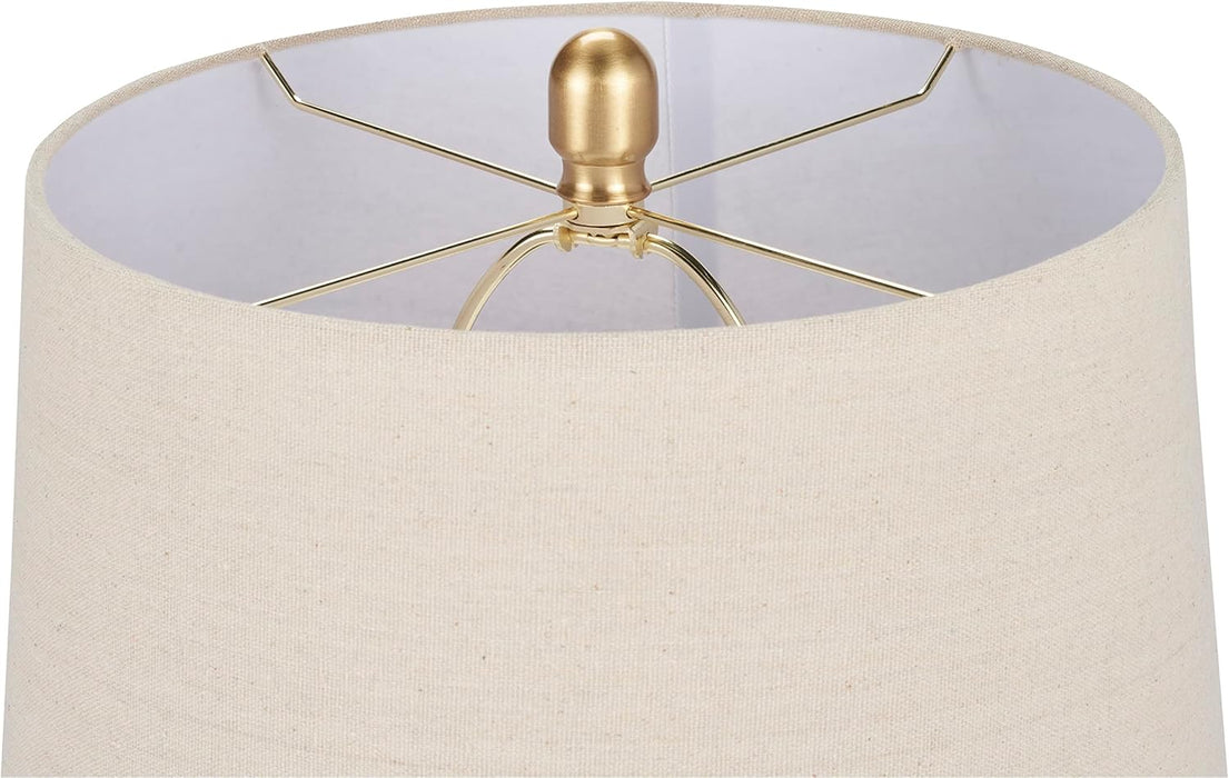 Home 23" Greyish Brown Earth Tone Rustic Farmhouse Ceramic Table Lamp for Bedroom, Living Room, Dining, Office, with Beige Linen Shade