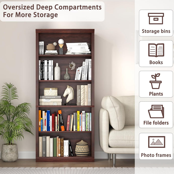 5- Shelf Bookcase, Wood Book Shelf with Bookshelves