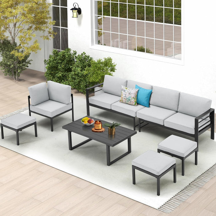All Weather Aluminum Frame Patio Conversation Set, 7 Pieces Outdoor Patio Furniture, Patio Furniture Set, Outdoor Patio Set for Lawn, Garden, Balcony, Poolside, Conversation Set(Grey