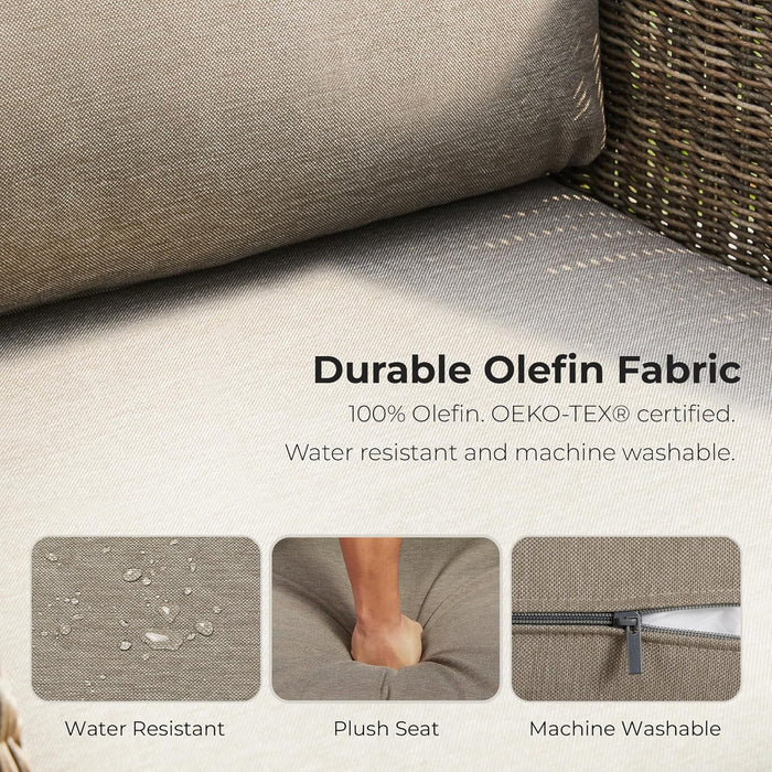 3 Pieces Patio Wicker Furniture Set, Outdoor Rattan Bistro Set with Removable Thickened Cushions, Fully Assembled(Gray Cushions with Brownish Gray Wicker)