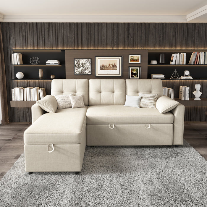 Sectional Sofa with Storage and Soft Seat ,Reversible Pull Out Couch for Living Room,Beige