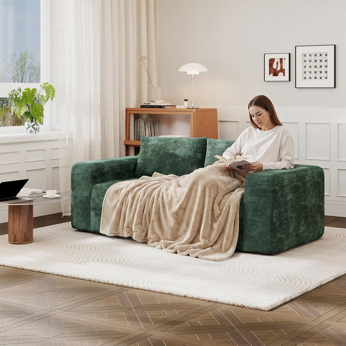 76 Inch Oversized DarkEmerald Velvet Chenille Couch