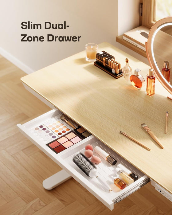 Electric Solid Standing Desk, 48 X 24 Inch Standing Desk with Drawer, Height Adjustable Desk with Tabletop & USB Charging Ports, Sit Stand Desk with Storage for Home & Office Natural