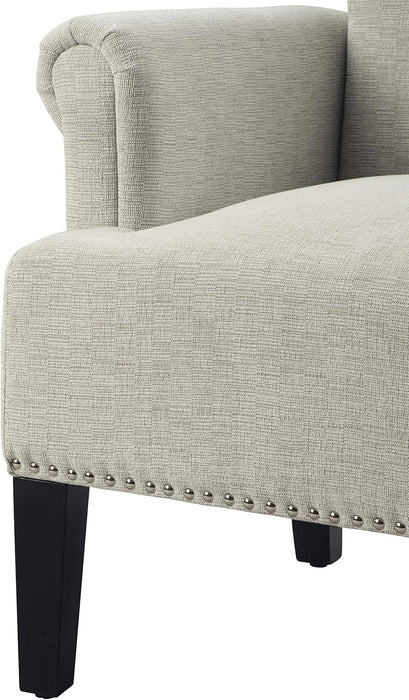 Modern Accent Living Room Chairs, Comfy Polyester Upholstered Club Chair with Rivet Tufted Scroll Arm, Tufted Arm Chair for Living Room, Reading Room, Bedroom,Cream+Polyester