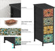 Skinny Slim Dresser with Fabric Drawers Thin Boho Mandala Flower Chest of Drawers Narrow Storage Tower for Small Spaces Gaps Bedroom Beautiful Nightstand Living Room Table