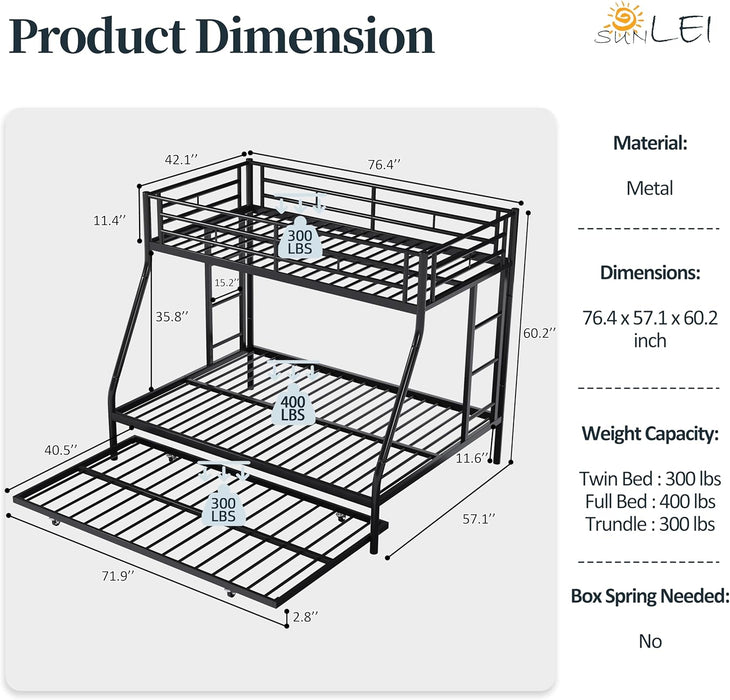 Twin Over Full Bunk Bedframe With DetachableTrundle