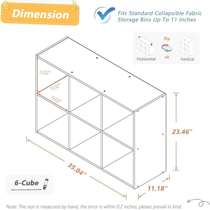 6 Cube Organizer Bookcase - Fabric Storage Bins Container, Open Shelf Simple Compartments Bookshelf, White