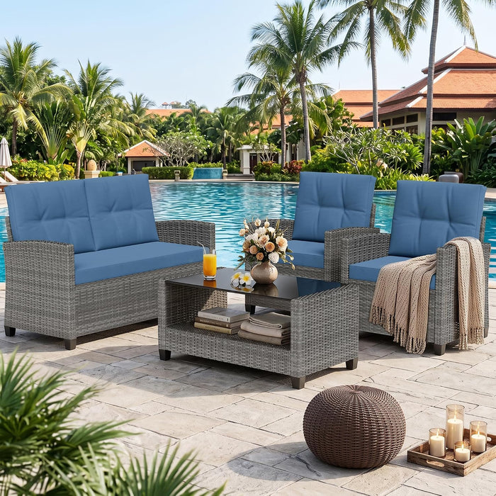 4-Piece Wicker Outdoor Patio Furniture Set with Table