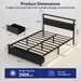 Full Bed Frame with LED Lights, Charging Station & 2 Storage Drawers, Metal Platform with Upholstered Headboard, No Box Spring Needed, Easy Assembly