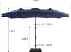 15 Ft Large Outdoor Patio Umbrella with Solar Led Lights & Base Included, Double-Sided Rectangular Table Umbrella with Stand, Market Umbrellas for Deck Poolside Garden Backyard, Navy Blue