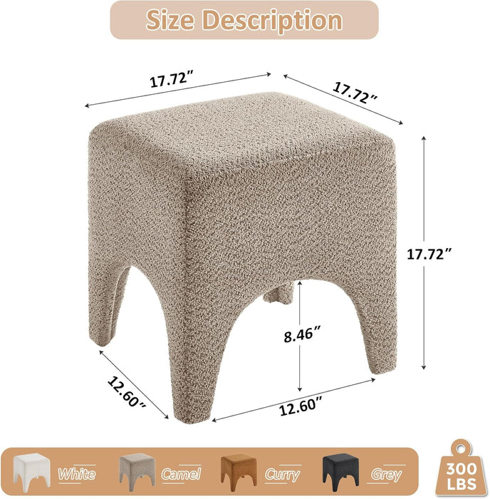 17" Boucle Modern Square Foot Stool Ottoman, Vanity Stool for Makeup, Rectangle Foot Rest for Couch, Upholstered Ottoman Stool for Living Room, Bedroom, Entryway (1, Camel)