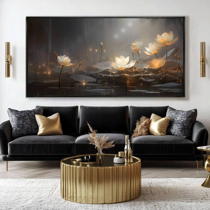 White Floral Wall Decor Gold Botanical Canvas Paintings Modern Artwork for Living Room Bedroom Office Home Decor 29"X58"