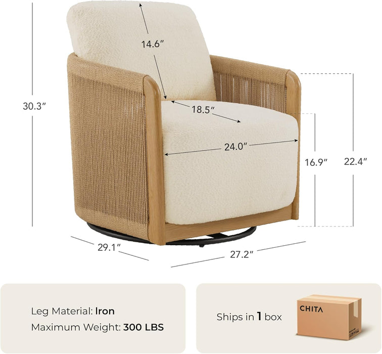 Cream Braid Swivel Contemporary Armchair Metal Frame