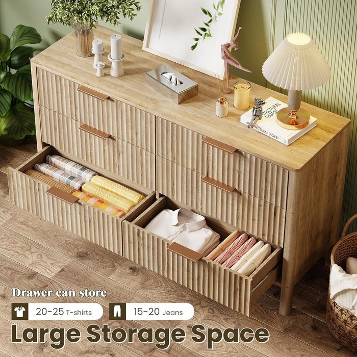 Solid Oak 55InchWideDresserWithSixDrawersStorageOrganization